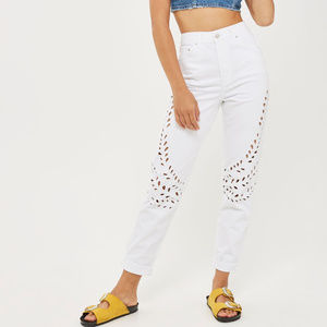 Topshop Moto White Floral Cutwork MOM High Waisted